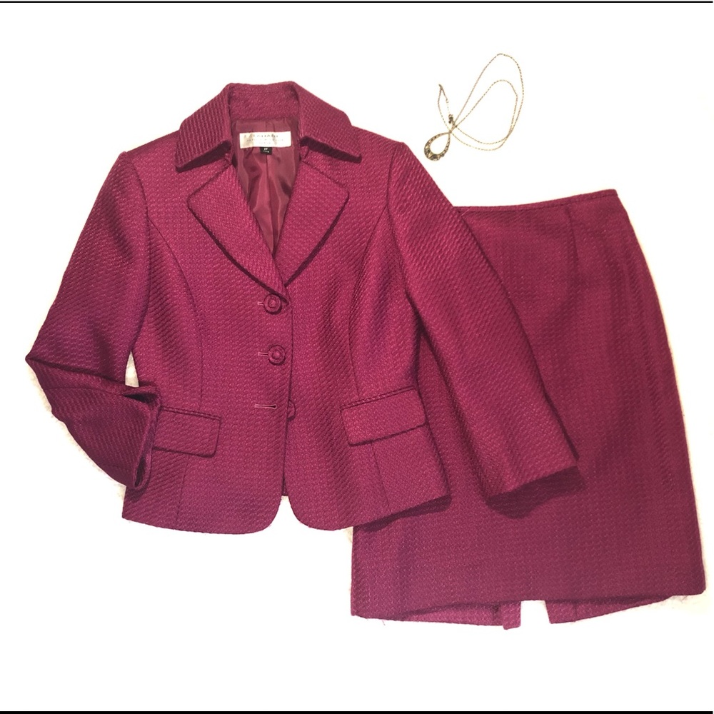 Raspberry tweed Tahari suit